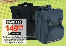 Checkers Fullmarks 3-Division Drawstring Senior Backpack offer