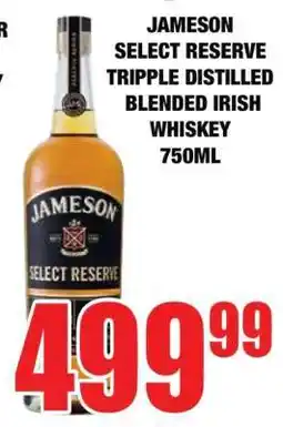 Boxer JAMESON SELECT RESERVE TRIPPLE DISTILLED BLENDED IRISH WHISKEY 750ML offer
