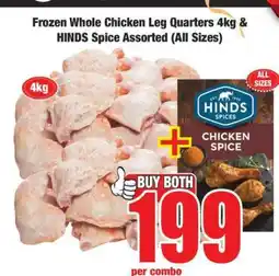 Boxer Frozen Whole Chicken Leg Quarters 4kg & HINDS Spice Assorted (All Sizes) offer