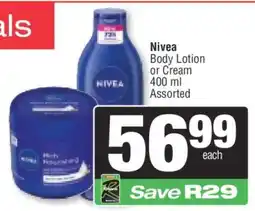 Spar Nivea Body Lotion or Cream offer