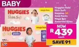 Game Huggies Gold Skin Soft Nappies OR Gold Pants Mega Box Assorted Sizes offer