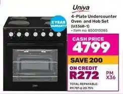 Game Univa 4-Plate Undercounter Oven and Hob Set (U336B-1) offer