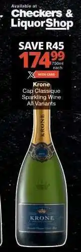 Checkers Krone Cap Classique Sparkling Wine offer