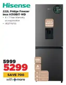 HiFi Corp Hisense Fridge Freezer Inox H310BIT-WD offer