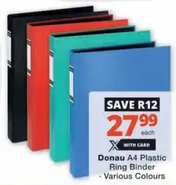 Checkers Hyper Donau A4 Plastic Ring Binder offer