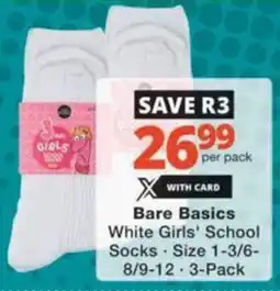 Checkers Hyper Bare Basics White Girls' School Socks offer
