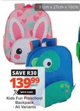 Checkers Hyper Kids Fun Preschool Backpack offer