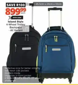 Checkers Hyper Island Style 4-Wheel Trolley Backpack offer