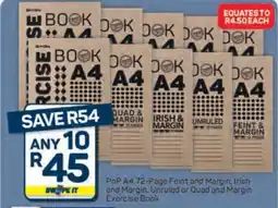 Pick n Pay Hypermarket PnP A4 72-Page Feint and Margin, Irish and Margin, Unruled or Quad and Margin Exercise Book offer