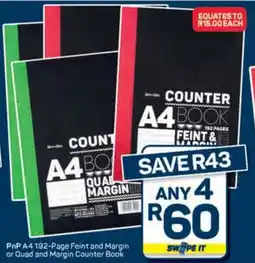 Pick n Pay Hypermarket PnP A4 192-Page Feint and Margin or Quad and Margin Counter Book offer