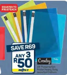 Pick n Pay Hypermarket Croxley A4 Presentation Folder Heavy Duty Assorted Colours offer