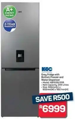 Pick n Pay Hypermarket Grey Fridge with Bottom Freezer and Water Dispenser offer