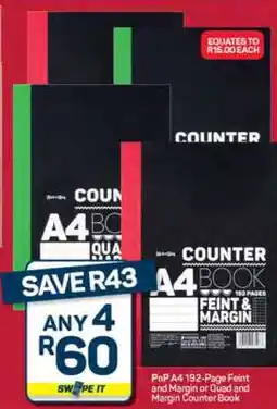 Pick n Pay Hypermarket PnP A4 192-Page Feint and Margin or Quad and Margin Counter Book offer