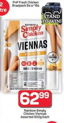 Pick n Pay Hypermarket Rainbow Simply Chicken Viennas Assorted 500g Each offer