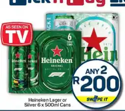 Pick n Pay Heineken Lager or Silver 6 x 500ml Cans offer