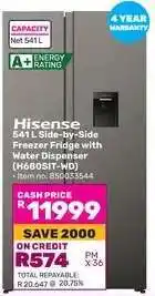 Game Hisense 541L Side-by-Side Freezer Fridge with Water Dispenser (H680SIT-WD) offer