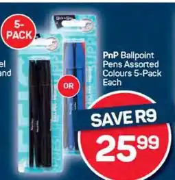 Pick n Pay PnP Ballpoint Pens Assorted Colours 5-Pack Each offer