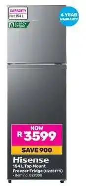 Game Hisense 154 L Top Mount Freezer Fridge (H225TTS) offer