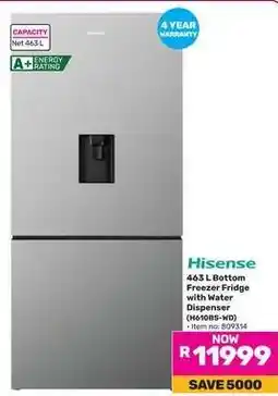 Game Hisense 463 L Bottom Freezer Fridge with Water Dispenser offer