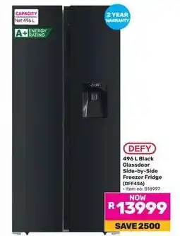 Game DEFY 496 L Black Glassdoor Side-by-Side Freezer Fridge (DFF456) offer