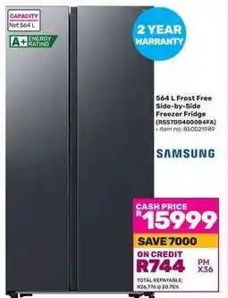 Game Samsung 564 L Frost Free Side-by-Side Freezer Fridge offer