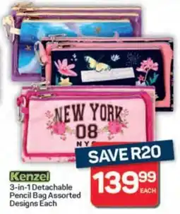 Pick n Pay Hypermarket Kenzel 3-in-1 Detachable Pencil Bag Assorted Designs offer