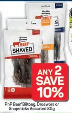Pick n Pay Hypermarket PnP Beef Biltong, Droewors or Snapsticks Assorted offer