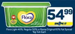 Pick n Pay Hypermarket Flora Light 40%, Regular 50% or Rama Original 60% Fat Spread Tub offer