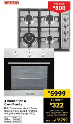 Builders Warehouse Goldair 4-burner Hob & Oven Bundle offer