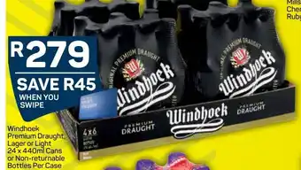 Pick n Pay Liquor Windhoek Premium Draught,Lager or Light 24x440ml Cans or Non-Returnable Bottles Per Case offer