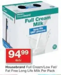 Checkers Hyper Housebrand Full Cream/ Low Fat/ Fat Free Long Life Milk offer