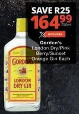 Checkers Hyper Gordon's London Dry/ Pink Berry/ Sunset Orange Gin offer