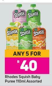 Game Rhodes Squish Baby Puree Assorted-For Any 5 x 110ml offer