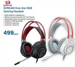 Incredible Connection Redragon SCREAM Over-Ear RGB Gaming Headset offer