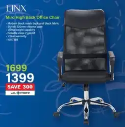 Incredible Connection Linx Miro High Back Office Chair offer