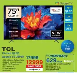 Incredible Connection TCL 75-inch QLED Google TV-75P8K offer