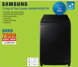 Incredible Connection Samsung AI Top Loader WA80F18S8CFA offer