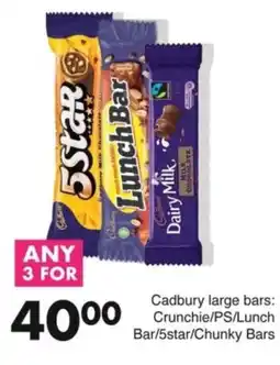 Save Hyper Cadbury large bars Crunchie/ PS/ Lunch Bar/ 5star/ Chunky Bars offer