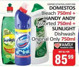 KitKat Cash and Carry DOMESTOS Bleach 750ml + HANDY ANDY Assorted 750ml + SUNLIGHT Dishwash Original Only 750ml offer
