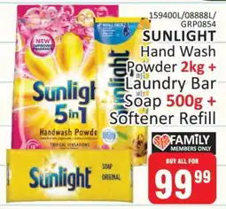 KitKat Cash and Carry SUNLIGHT Hand Wash Powder 2kg + Laundry Bar Soap 500g + Softener Refill offer