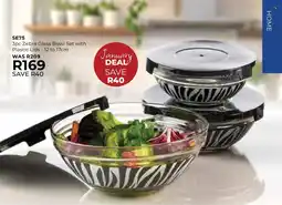 Table Charm Direct SE75 Zebra Glass Bowl Set with Plastic Lids offer
