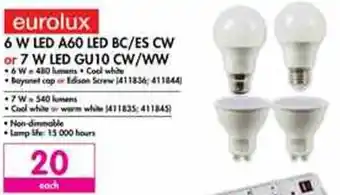 Makro Eurolux 6W LED A60 LED BC/ES CW or 7W LED GU10 CW/WW offer