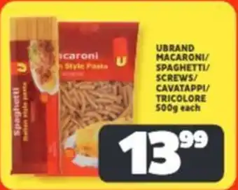 Usave Ubrand macaroni/ spaghetti/ screws/ cavatappi/ tricolore offer