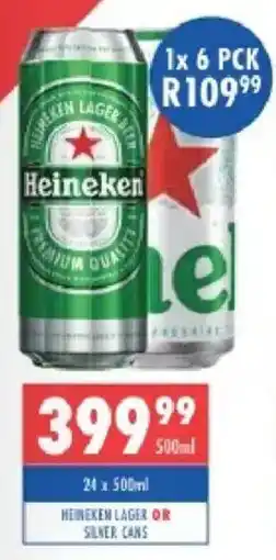 Ultra Liquors Heineken lager or silver cans offer