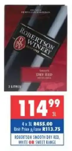 Ultra Liquors Robertson smooth dry red, white or sweet range offer