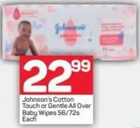 Pick n Pay Johnson's Cotton Touch or Gentle All Over Baby Wipes 56/72s offer