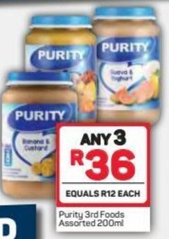 Pick n Pay Purity 3rd Foods Assorted 200ml offer