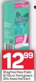 Pick n Pay Stayfree Maxi Pads 8/10s or Pantyliners 20s Assorted offer