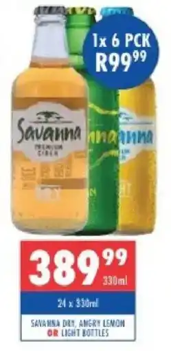Ultra Liquors Savanna dry, angry lemon or light bottles offer
