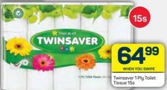 Pick n Pay Twinsaver 1 Ply Toilet Tissue 15s offer